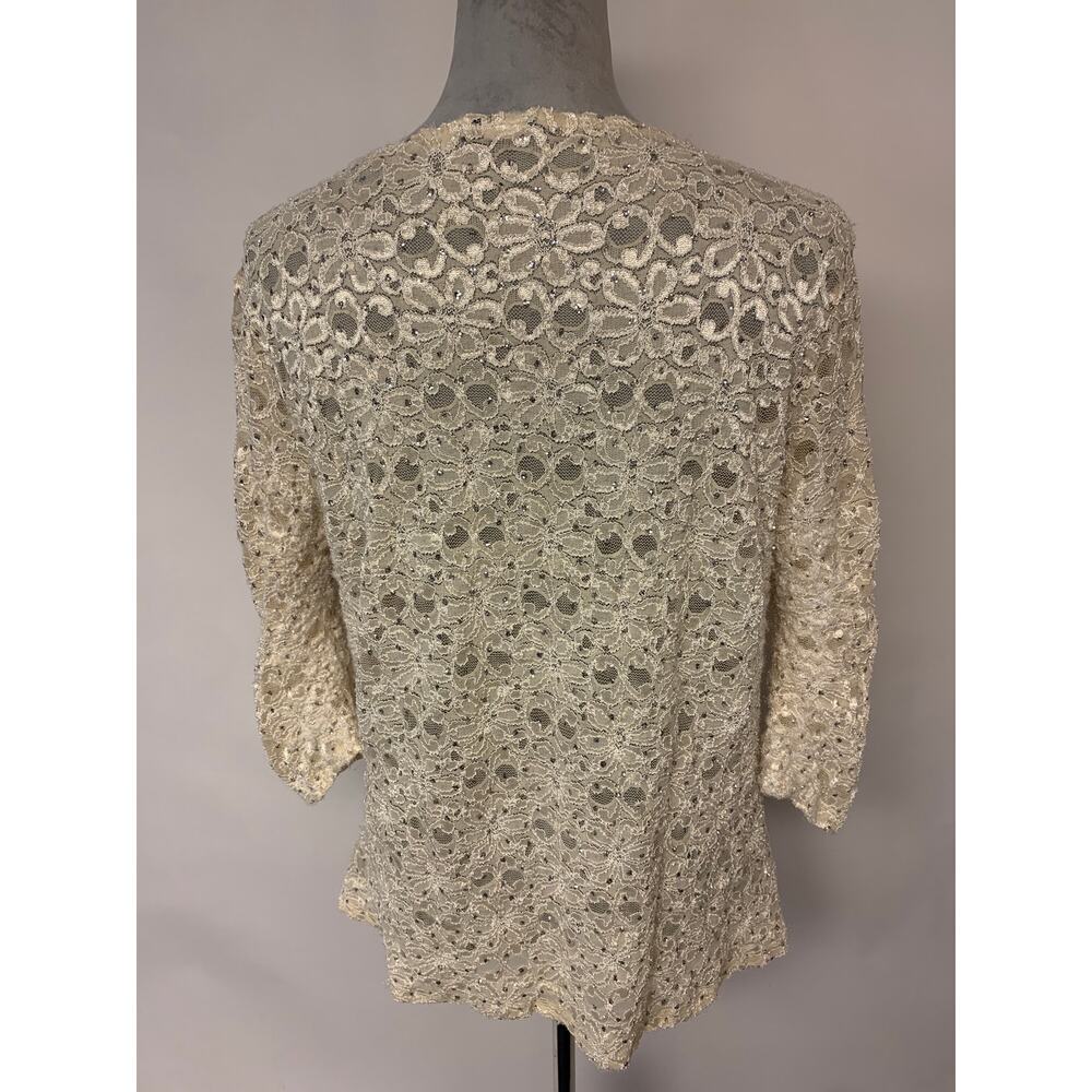 Blouse Floral Lace Sequins Sheer Ivory Glam Bling Formal Womens SZ M(est) - Picture 3 of 8